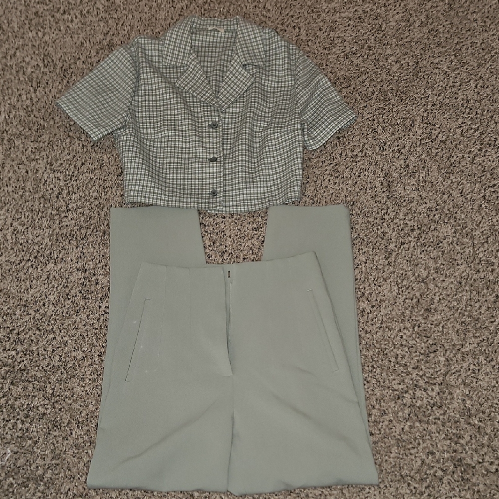 Stylish Sage Green Women's Zara Pants & Crop Shirt